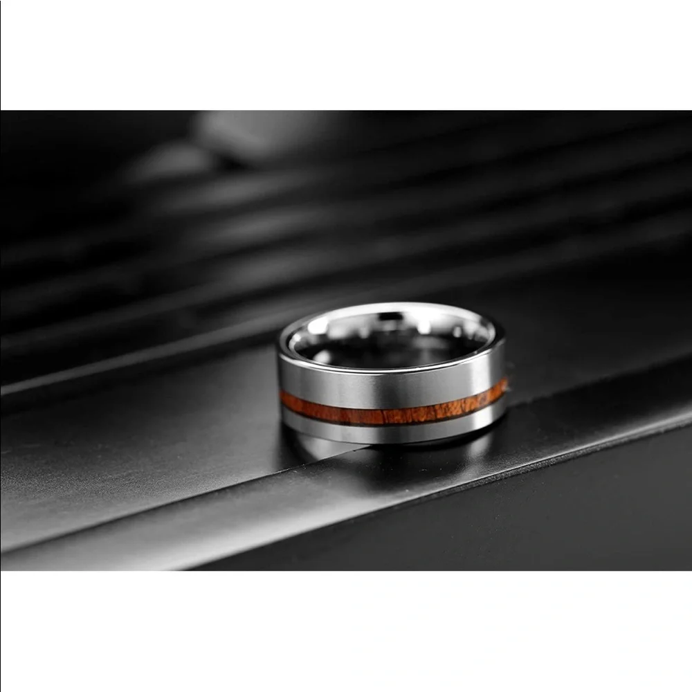 LerchPhi Mens 8mm Silver Tungsten Carbide Ring